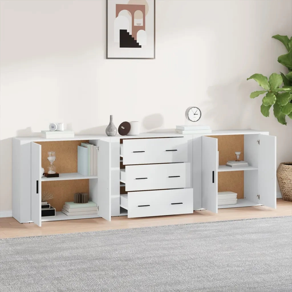 Credenze 3 pz | Madia | Buffet da pranzo | Armadio da pranzo Bianco in Legno Multistrato