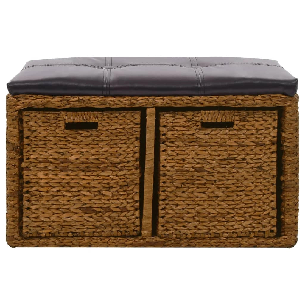 Panca con 2 cesti in giacinto d'acqua 71 x 40 x 42 cm marrone 02_0010822