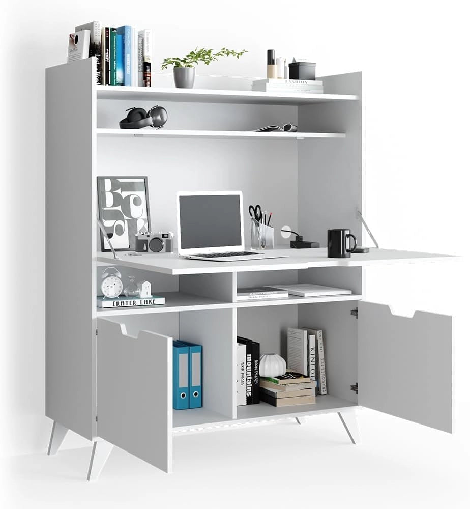 Scrivania per segretaria Berdi, Bianco, 110 x 45 cm, adatto come postazione di lavoro per home office o studio