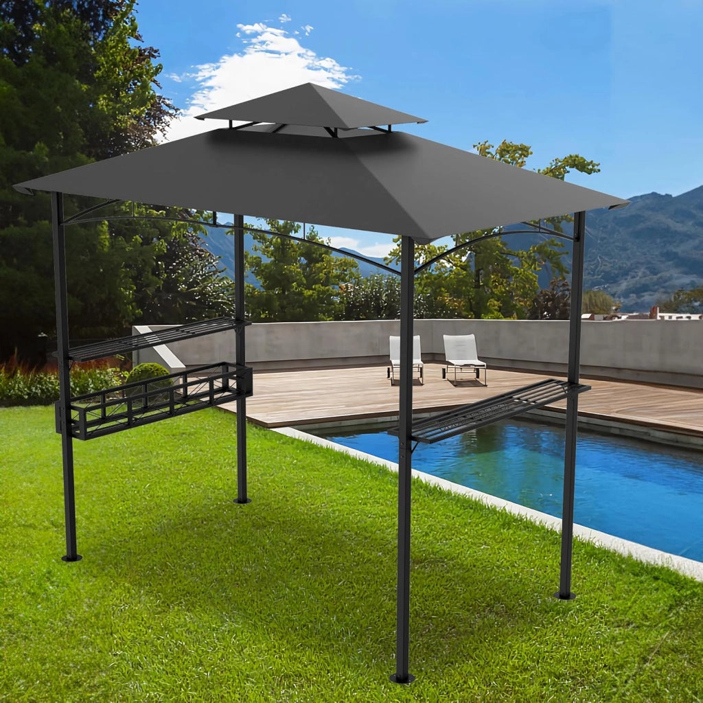Gazebo per barbecue, 244 x 138 x 250 cm, gazebo da giardino con bancone da bar e tetto a doppio strato, per giardino, per feste, protezione UV