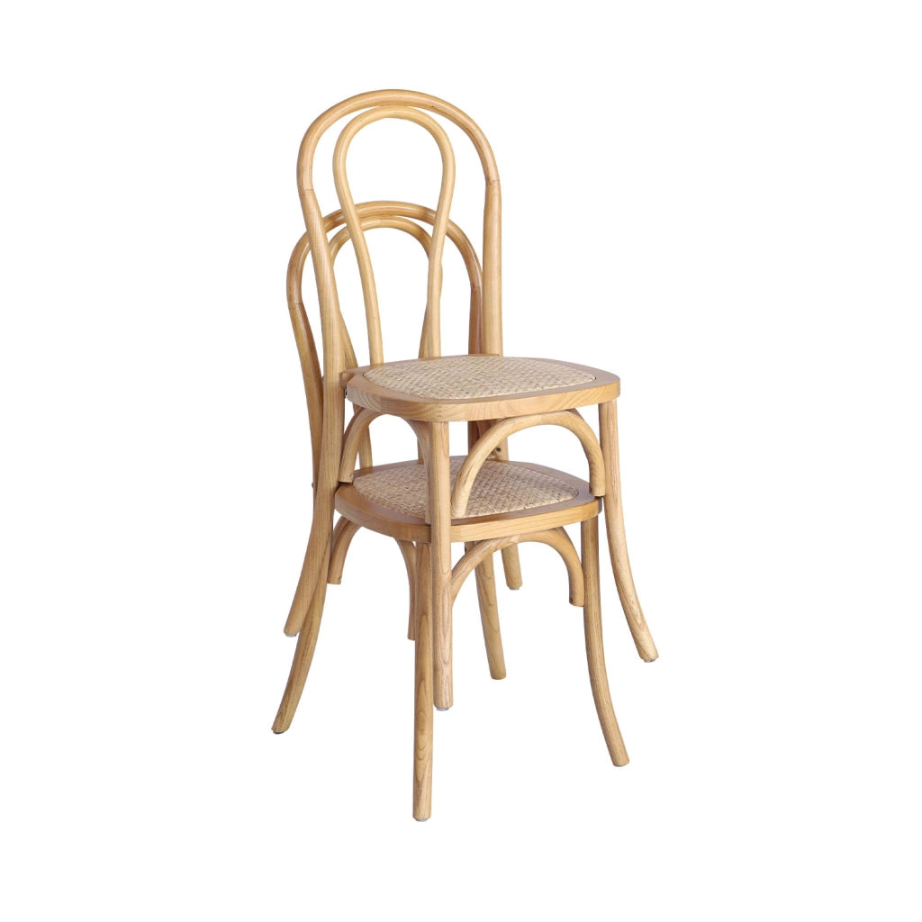 Set di 4 sedie vintage in legno e rattan, marrone naturale
