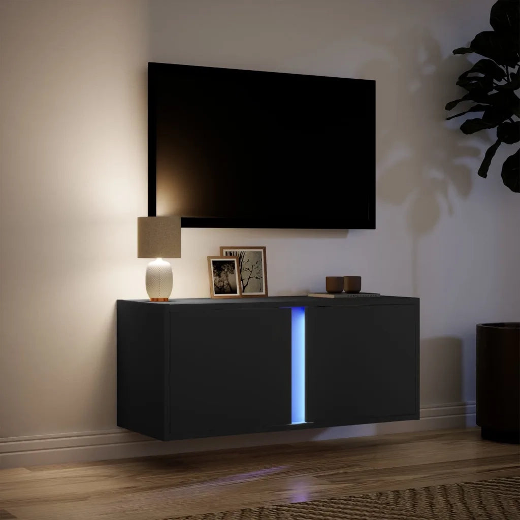vidaXL Mobile TV a Parete con Luci LED Nero 80x31x35 cm
