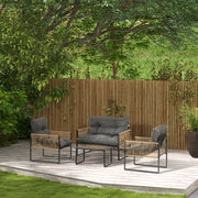 Salottino da giardino in rattan 4 pezzi con tavolino in vetro, colore grigio scuro