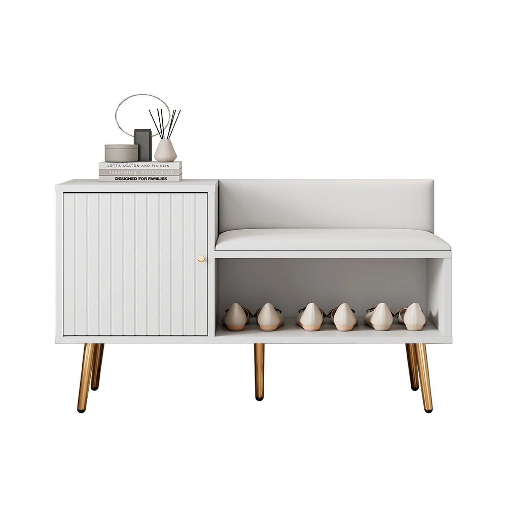 Scarpiere moderna e lussuosa - Xylo - 100x40x58 cm - Bianco - Con ripostiglio, panca imbottita e schienale