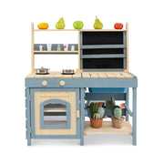 Cucina da gioco 2 in 1 per esterni con rubinetto lavandino rimovibile cesti metallici borsa riporre, Negozio alimentari lavagna set gioco fango per bambini 3-8 anni