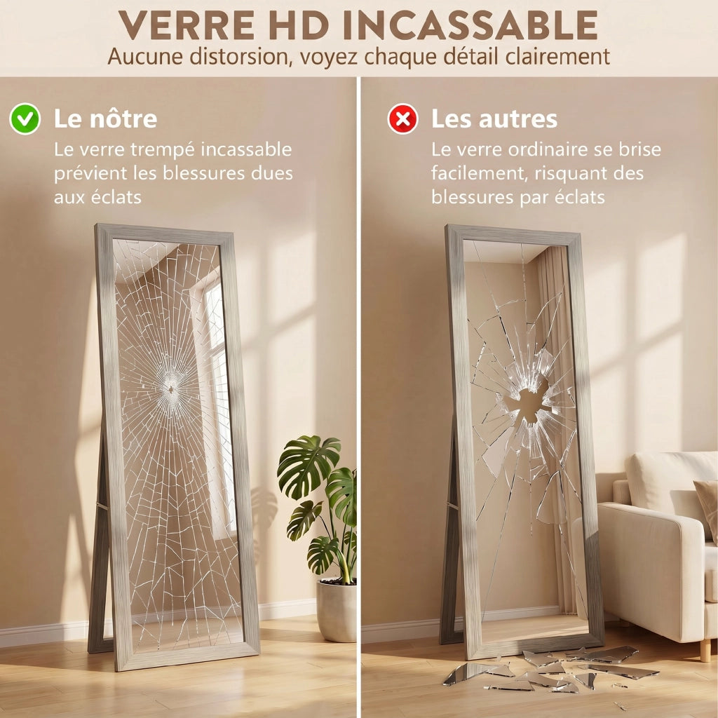 Specchio da terra e da parete rettangolare con cornice in legno grigio per camera da letto e ingresso 37 x 155 cm