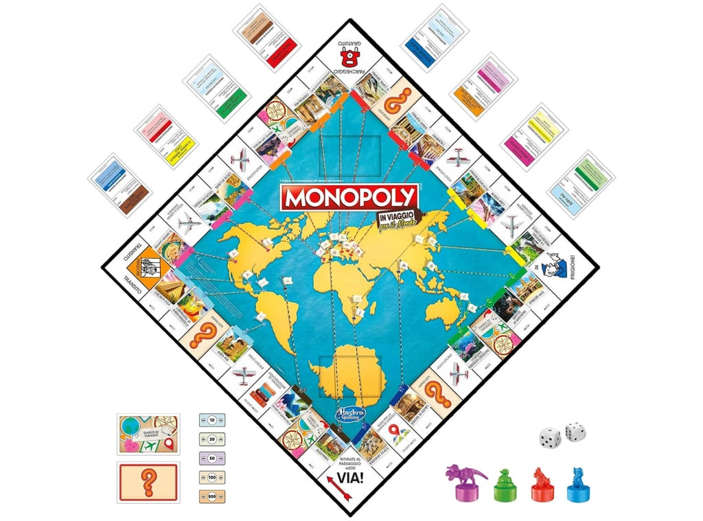 Monopoly In Viaggio per il Mondo Hasbro Gaming Gioco da Tavolo per Famiglie con Tabellone Cancellabile e Pedine Timbro Regalo per Bambini dagli 8 Anni in Su