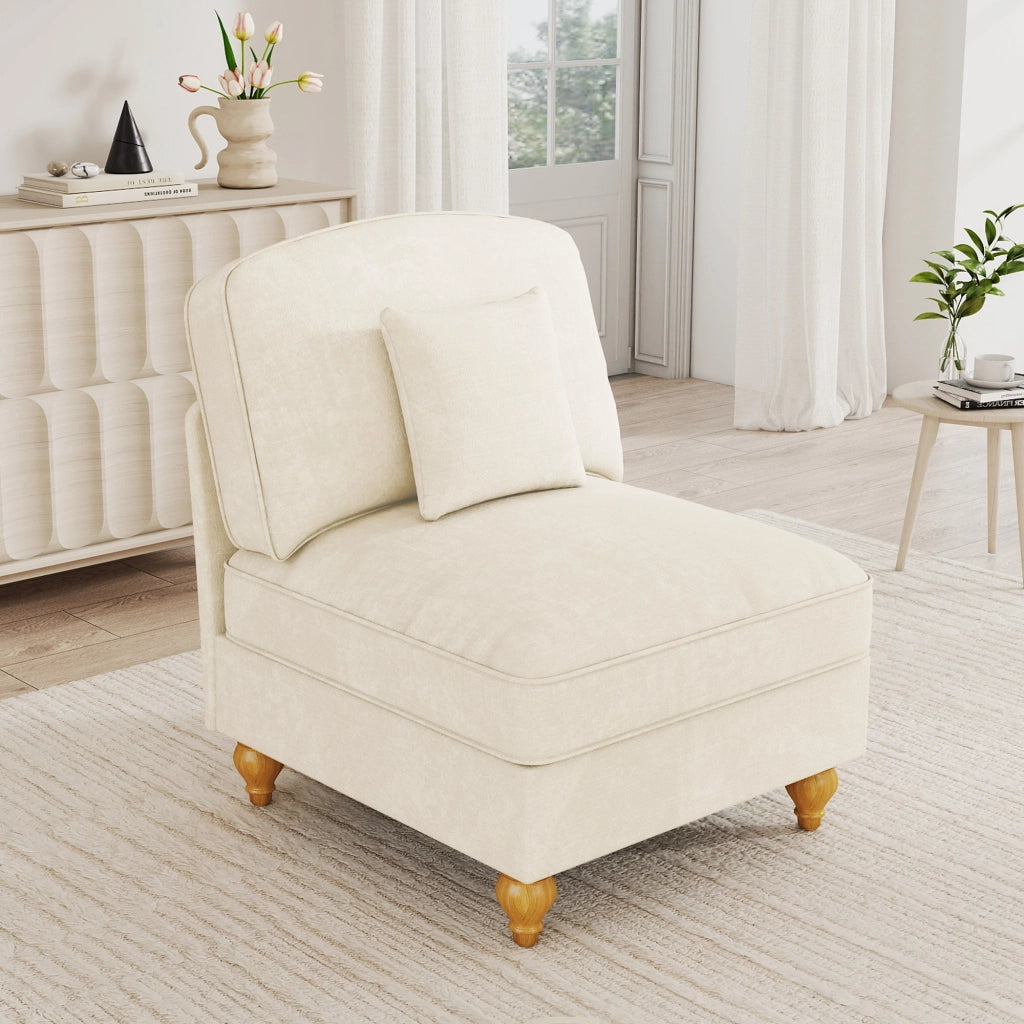 Divano senza braccioli con gonna rimovibile e cuscino design trasformabile in chenille bianco 79 × 75 × 23 cm