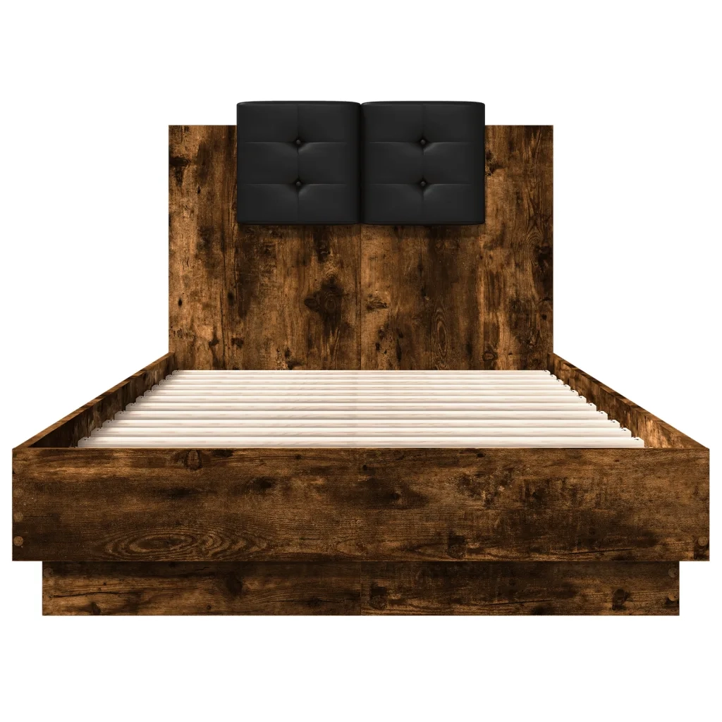 Giroletto con Testiera e LED-Struttura Letto con testiera Rovere Fumo 75x190 cm 663141