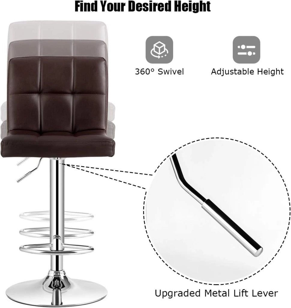 Set di 2 Sgabelli da Bar Regolabili in Altezza 65 – 85 cm, Girevole a 360° con Schienale e Poggiapiedi, Sgabello da Bistrò, Portata Fino a 150 kg