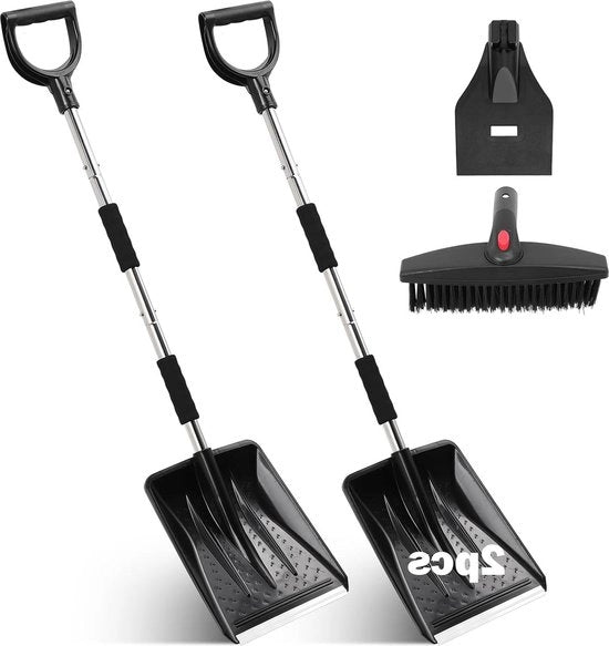 Sopraelevatore da neve 110 cm - 2 x pale, spazzola rotante e raschiatore - per famiglie, campeggio, giardino, auto