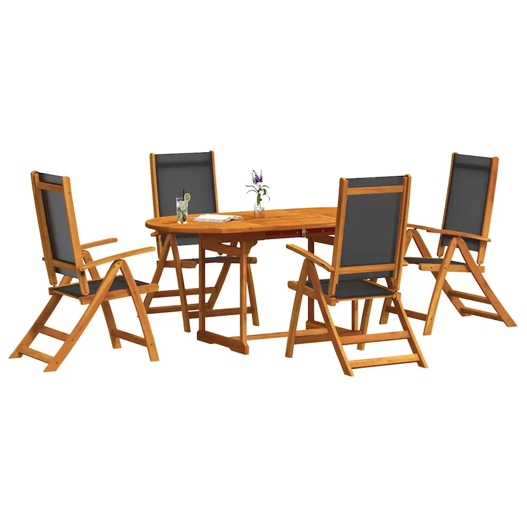 Set Pranzo da Giardino 5pz Legno Massello di Acacia e Textilene