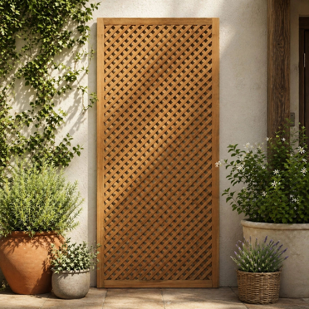 Pannello Grigliato Traliccio In Legno Di Pino Impregnato Per Giardino Balcone E Veranda Supporto Per Piante Rampicanti Privacy Outdoor Resistente Alle Intemperie 90 x 180 Cm Legno Naturale