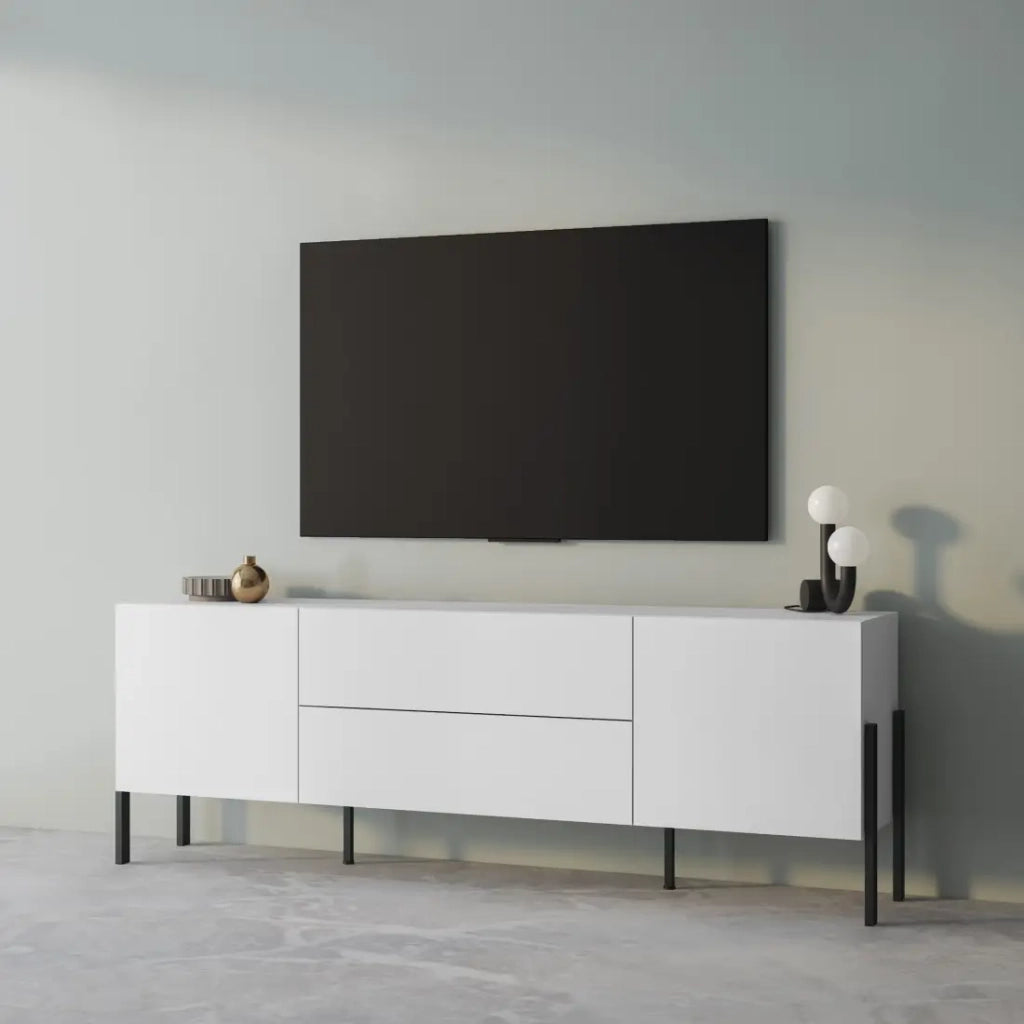 Mobile TV SALMA – 2 porte & 2 cassetti Push-to-Open – Bianco super opaco & nero opaco