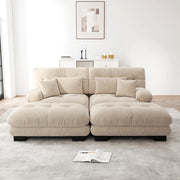 Divano angolare Cloud - Xylo - 2 posti in chenille con 2 cuscini lombari, 2 decorativi e 2 pouf, marrone chiaro