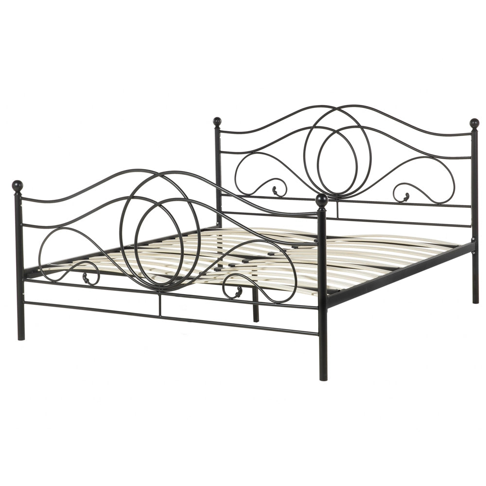 Letto in metallo Nero con rete a doghe 140 x 200 cm con testiera a doghe e pediera retrò vintage