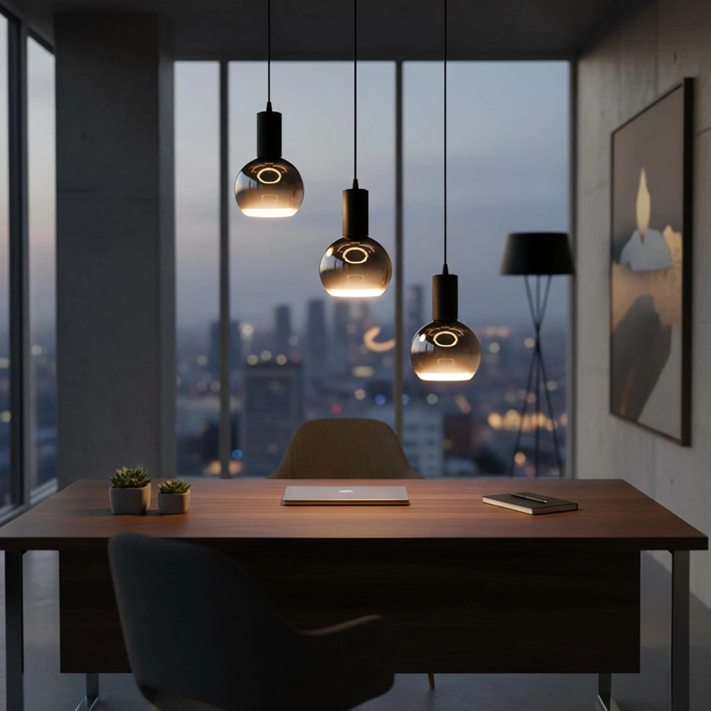 Lampada di design vetro LED E27 nera serie BLACK MOON luce calda decorativa Effetto Fluttuante bar pub ristorante albergo Ø 125mm