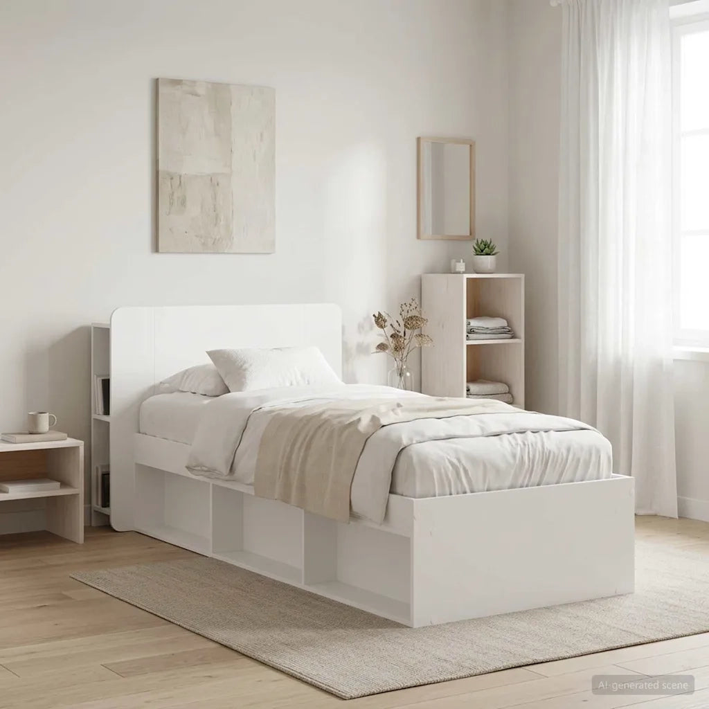 Testata del letto con archiviazione Bianco Legno ingegnerizzato 8001192