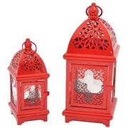 Trade Shop - Porta Candela Natalizia Set 2 Pezzi Tealight Forma Lampada Rosso 34cm E 23cm -