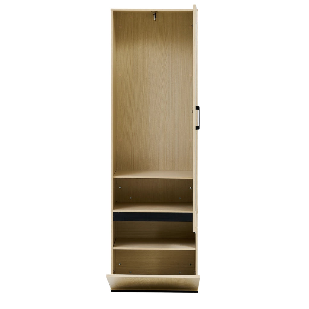 Armadio con specchio e asta appendiabiti estraibile per ingresso e camera; in MDF; legno; 54 × 34;5 × 179;5 cm