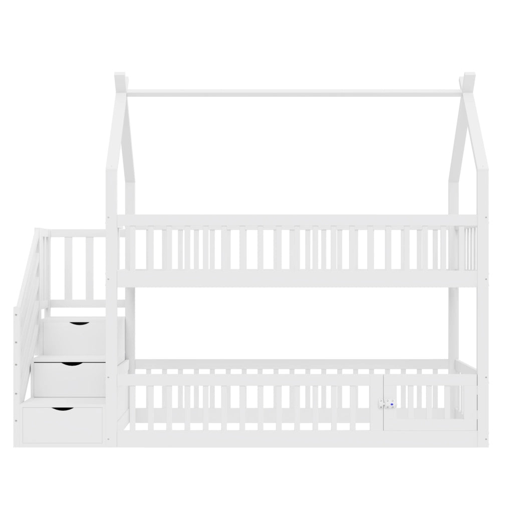 Letto a castello per bambini 90x200 cm con scala e cassetti