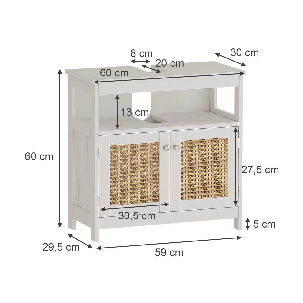 Vicco Mobile sottolavabo per bagno Bianco 60 x 60 cm con 2 ante e vano a giorno