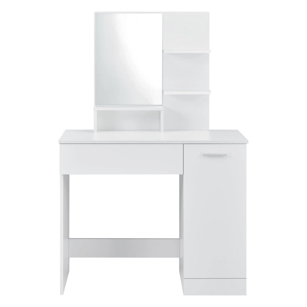 Toletta di design con specchio cassetto ripiani 138 cm bianco 03_0005026