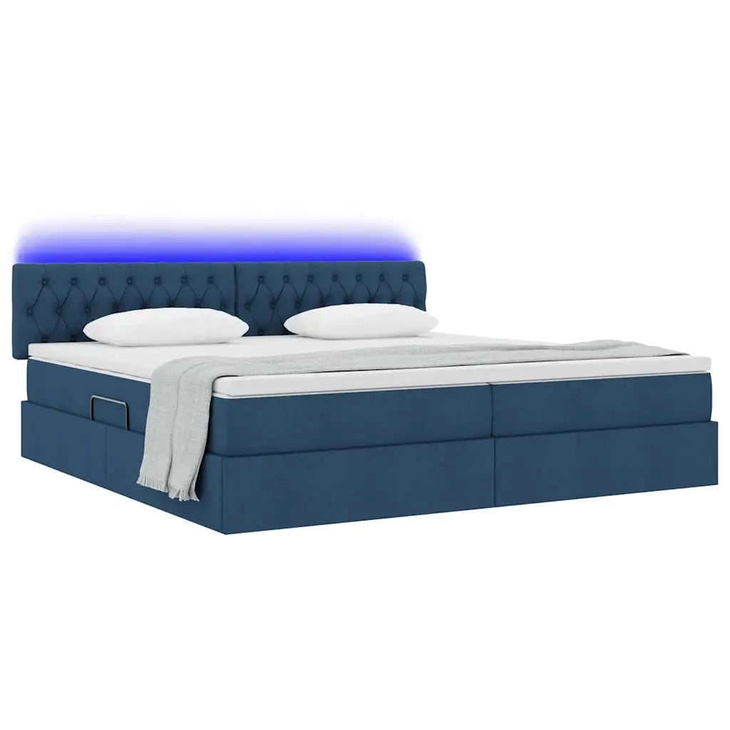 Letto con contenitore LED e materasso Blu 200 x 200 cm Tessuto