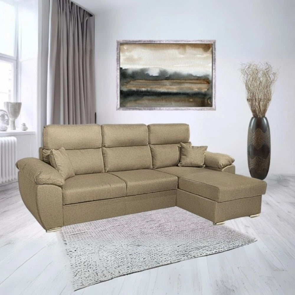 Divano con penisola contenitore cappuccino ComoII tessuto giulia9703