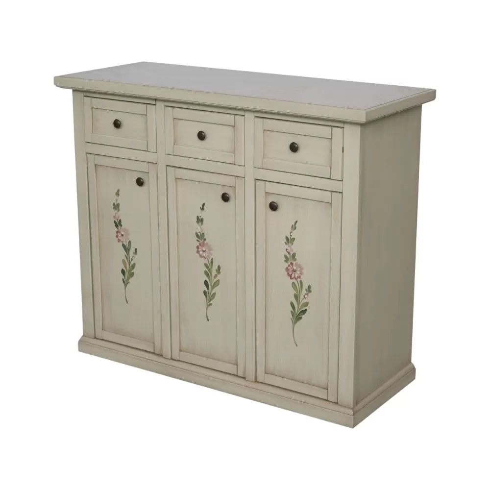 Credenza 3 porte 3 cassetti shabby avorio anticato decori 100x39x85 - Mobili 2G