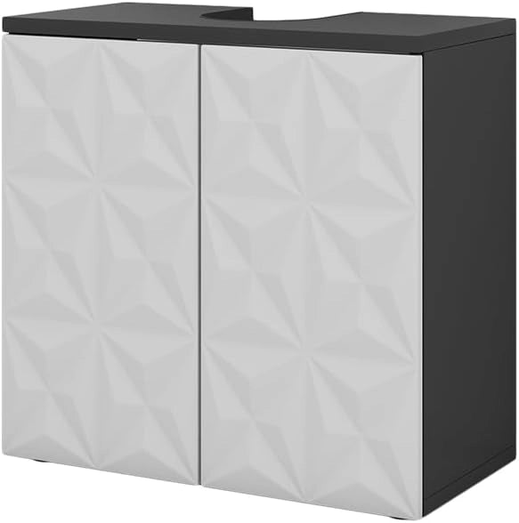 Mobiletto bagno Edge, Bianco, 60 x 79.5 cm con 2 ante e 3 scomparti, per la conservazione in bagno con meccanismo push-to-open