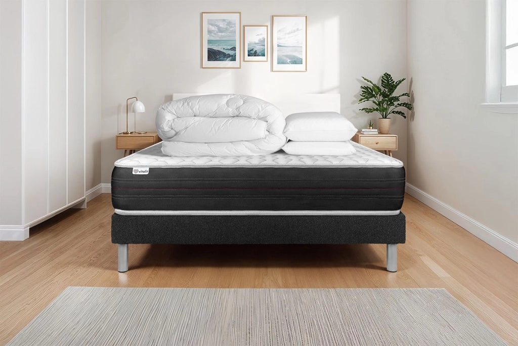 Pacchetto letto completo - Materasso 140x200cm + Box spring con doghe (kit) + 2 cuscini + Piumino - Vitalspring