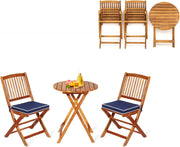 Set da Bistrò Pieghevole, Tavolo Portato 40 kg, Sedie con Cuscini Portato 160 kg, Set Giardino, Set Tavolo e Sedie da Giardino, Set da Esterno per Balcone (Cuscini Blu)
