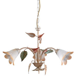 Lampadario 3xE14 Montatura Anticata Vetro Bianco Sfumato Ambra E-Energy Giulia