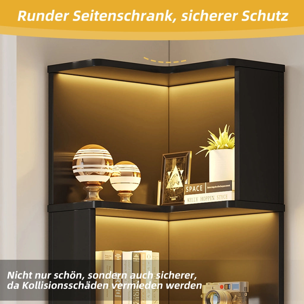 Libreria angolare con LED controllabile via app, 5 ripiani, per studio e ufficio, in MDF, nero, 63,5 × 45 × 175 cm