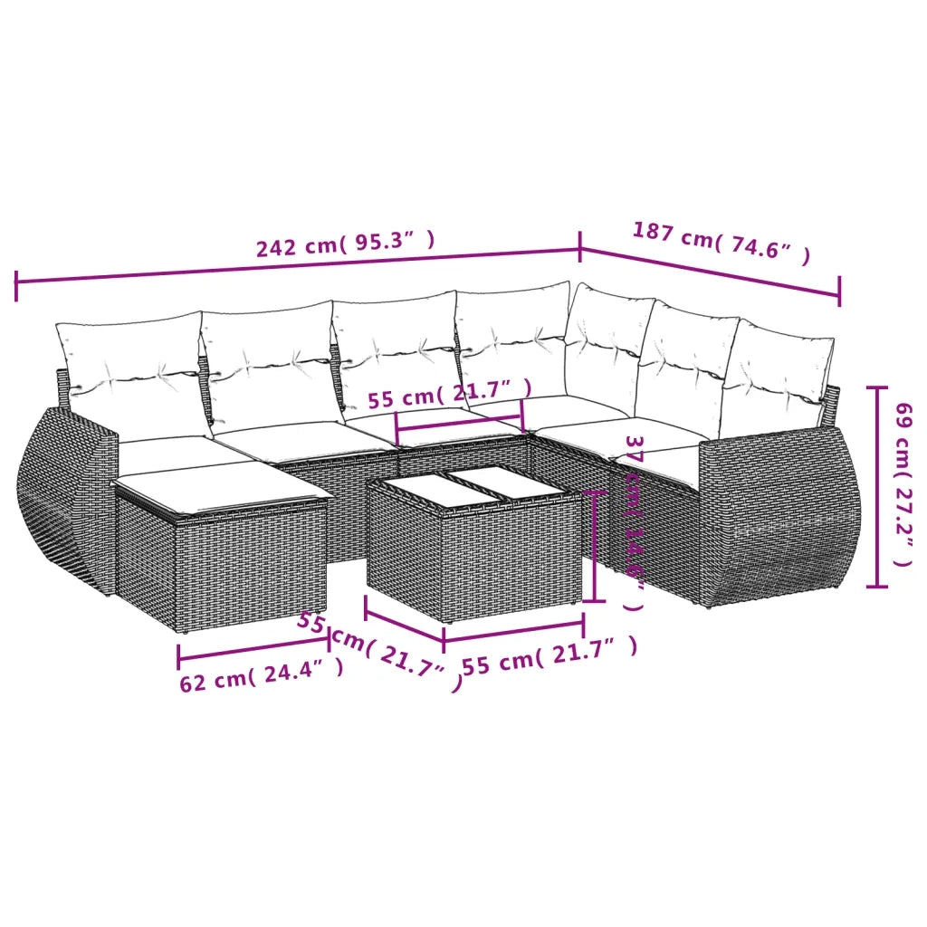 Set Divani da Giardino con Cuscini 8 pz Nero in Polyrattancod mxl 90307