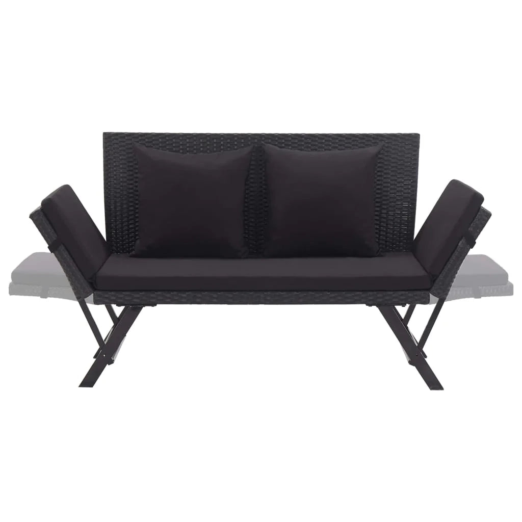 Panca da giardino mobili da esterno per patio mobili da terrazza con cuscini 110 x 60 x 32 cm resina intrecciata nera 02_0011595