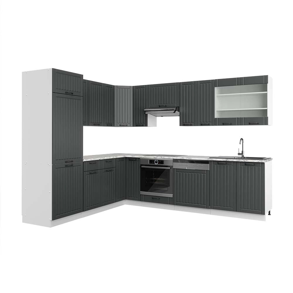 Cucina angolare completa Fame-Line Antracite rustico/Bianco 287 x 60 cm, PL Marmo Vicco