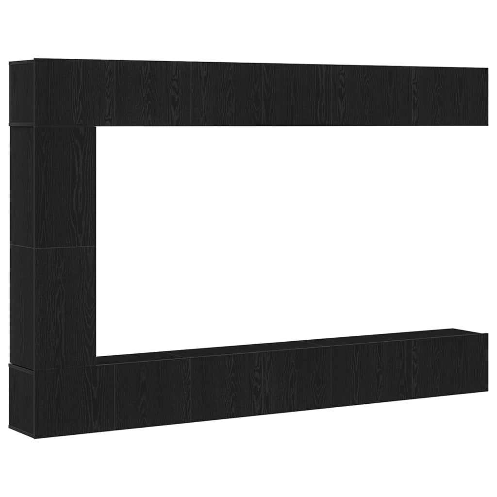 Set di mobili TV da 7 pezzi a muro in legno ingegnerizzato rovere nero