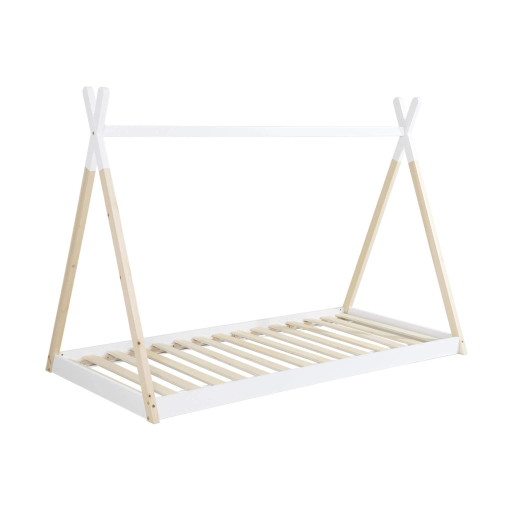Letto tenda per bambini 190cm pino naturale, base inclusa, bianco