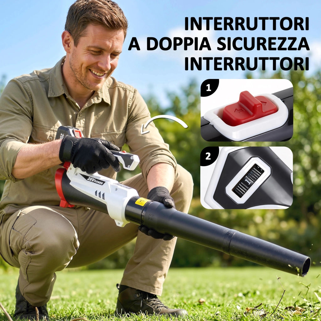 Soffiatore per Foglie Cordless con Batteria da 4000mAh e Caricatore, 18V, Leggero con 6 Livelli di Velocit¨¤