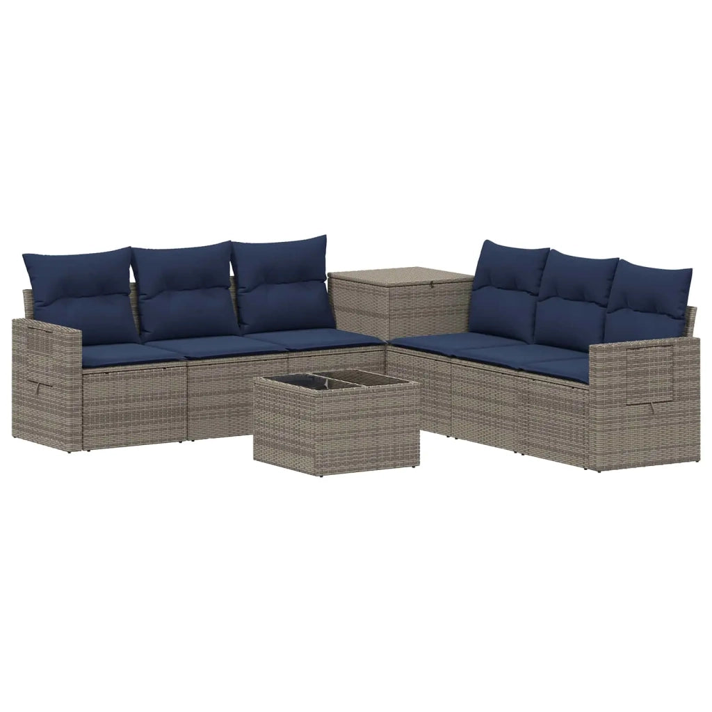 Set di divani 8 pz Grigio e Blu Navy Rattan sintetico e Acciaio 3448385