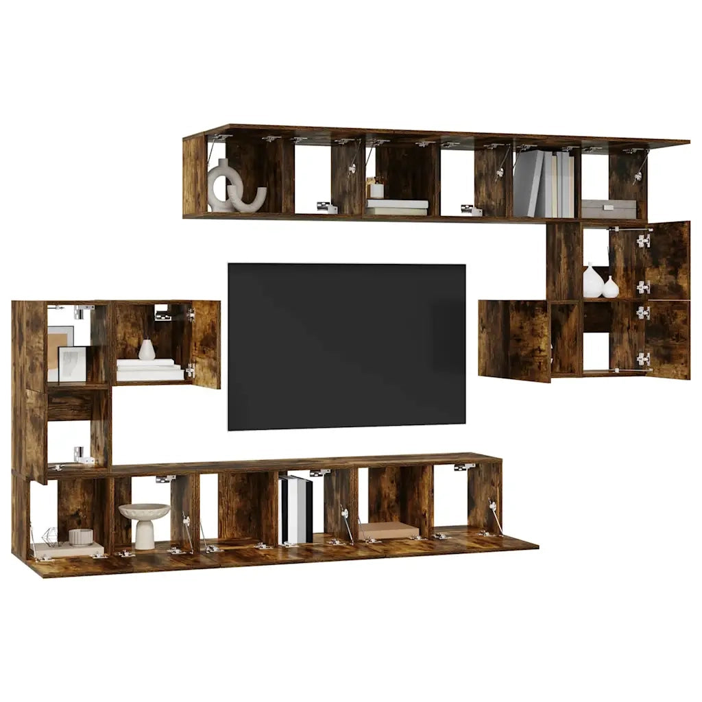 Set Mobili Porta TV 10 pz Rovere Fumo in Legno Multistrato cod mxl 27998