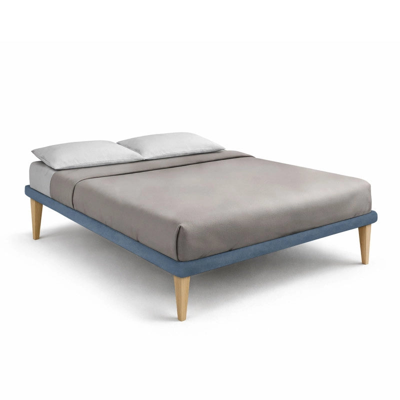 Letto imbottito Letto Matrimoniale alla Francese 140x190 cm Tessis - Con rete,Microfibra,Blu