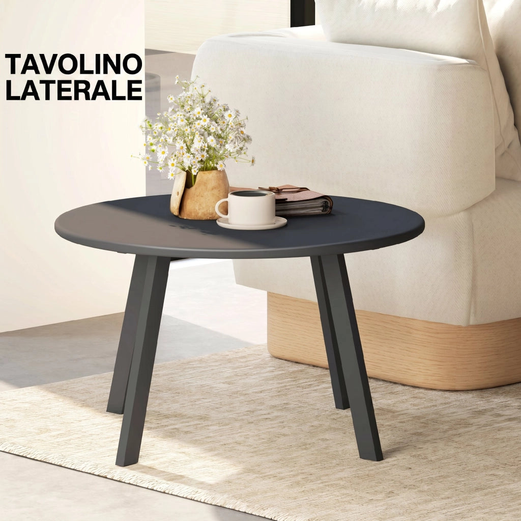 Tavolino da giardino rotondo industriale ¨C zephmum ¨C grigio, metallo, ?70x42 cm
