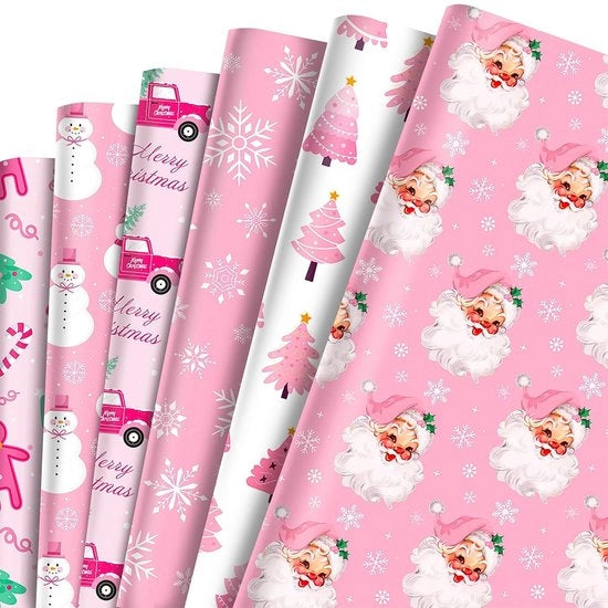 Papier per Imballaggio Natale - 12 Fogli con Temi Festivi (Rosso)