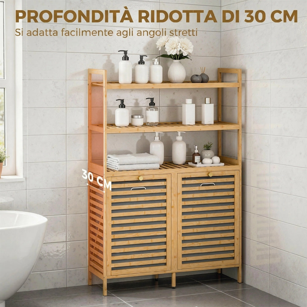 Mobile Porta Biancheria 2 Cestini 3 Ripiani ¨C zephmum ¨C Rovere Bamb¨´ 60x40x138
