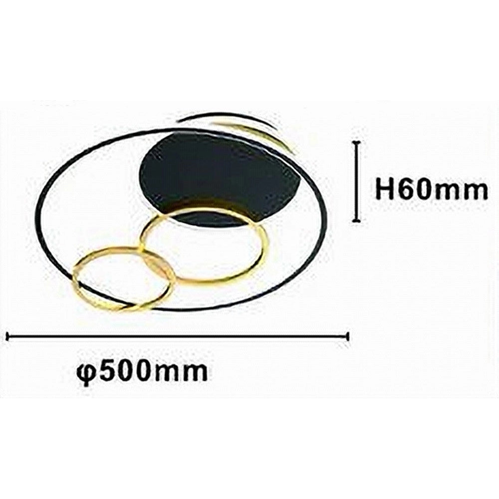 Trade Shop - Plafoniera Led 55w Tondo Con Cerchi Nero Oro Lampada Da Soffitto Luce 6500k 70883 -