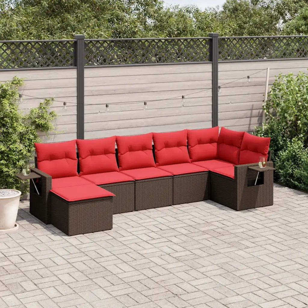 Set Divani da Giardino 7 pz con Cuscini Marrone in Polyrattan 3220483