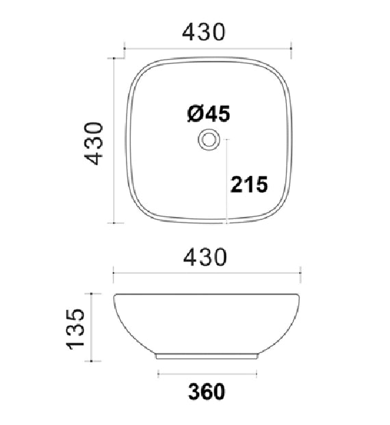 Lavabo appoggio 43x43 cm bianco LA55